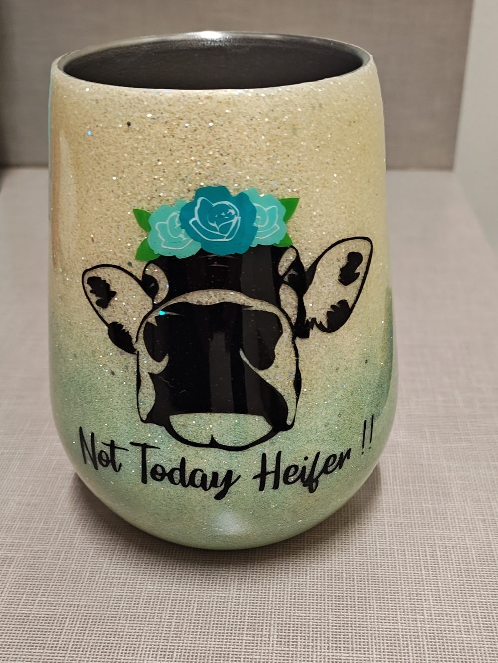 Not Today Heifer Glitter Ceramic Tumbler - Green